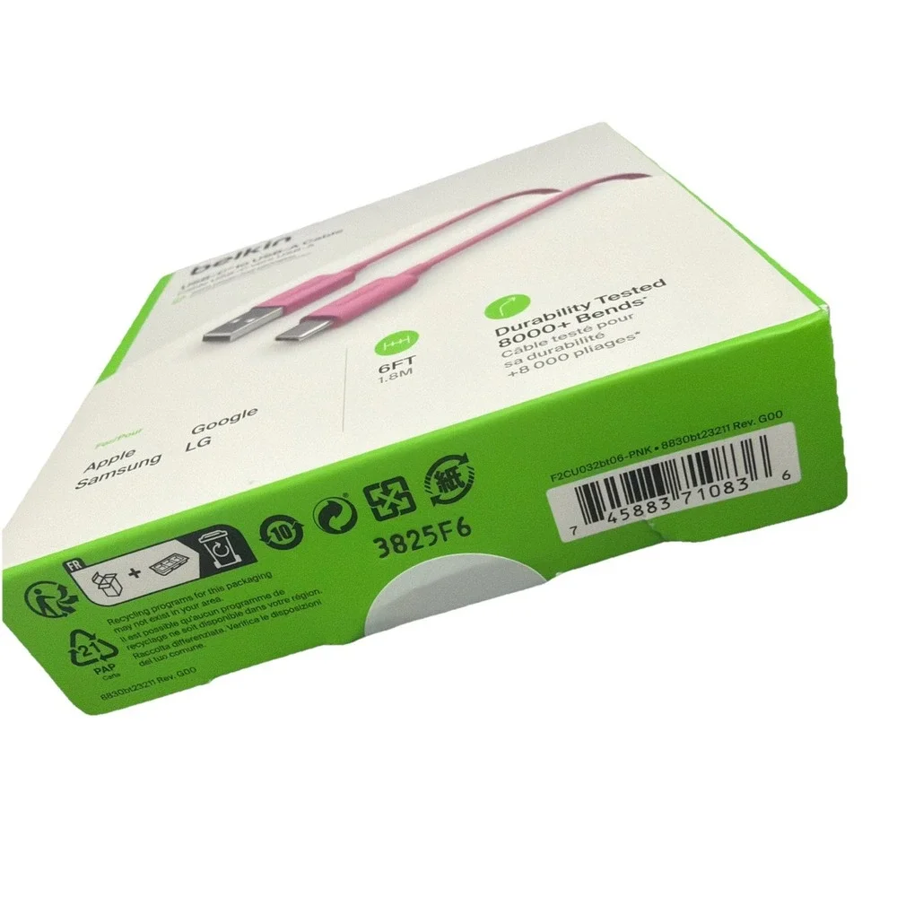 Belkin F2CU032bt06-USB 2.0 Supported USB-C to USB-A Cable (1.8m / 6ft)  PINK New